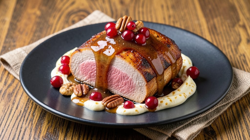 Cranberry Dijon Pork Roast With Apple Cider Glaze Recipe: Sweet-Tart Glaze That Caramelizes Roast