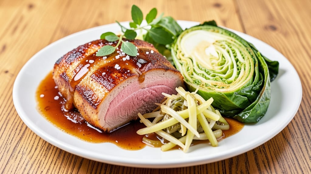 Apple Cider Pork Roast With Cabbage Recipe: Slow-Braised Richness and Crispy Celery Topping