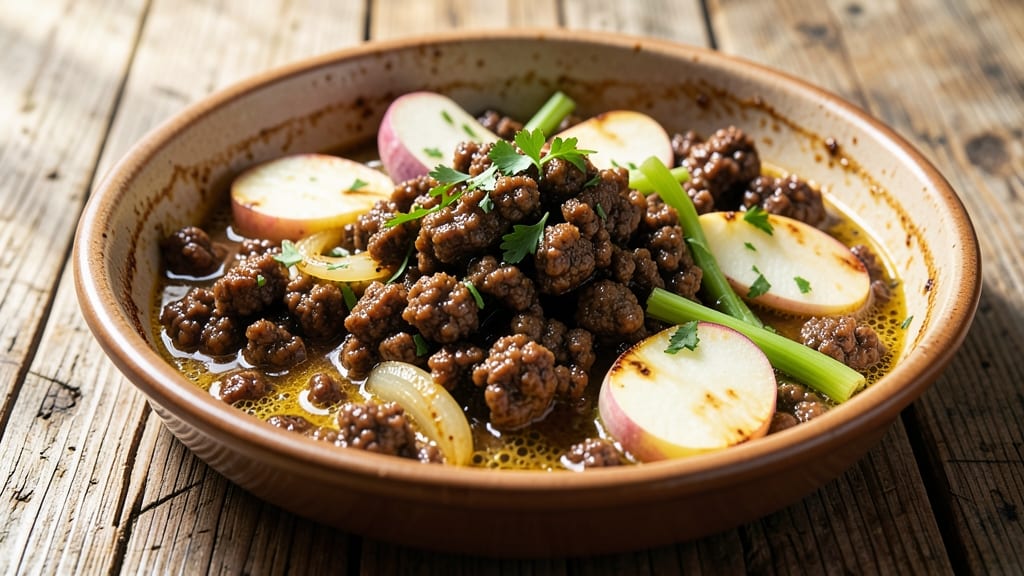 Ground Beef and Apple Recipe: Sweet-Tart Braise With Celery Crunch
