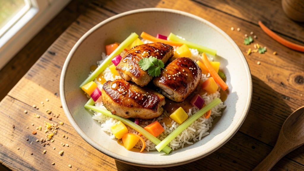 Pineapple Chicken Rice Bowl Recipe: Sweet-Tangy Glaze Meets Crispy Celery Crunch