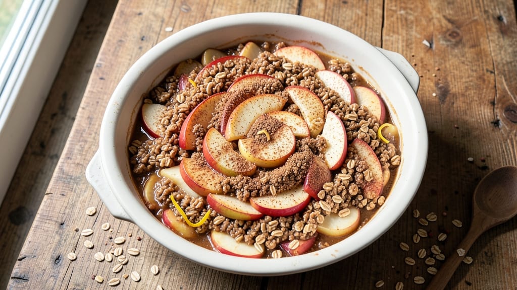 Slow Cooker Apple Crisp Recipe with Oatmeal: Warm Spice Streusel Hugging Tart Apple Filling