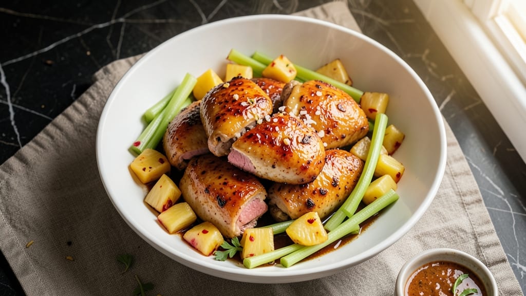 Oven-Baked Pineapple Chicken Recipe: Caramelized Sweetness With Crispy Celery Topping