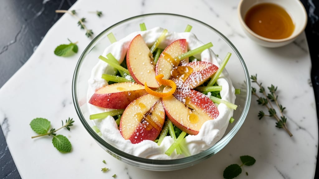 Apple Salad With Whipped Cream Recipe: Celery-Caramelized Crunch and Light Airiness
