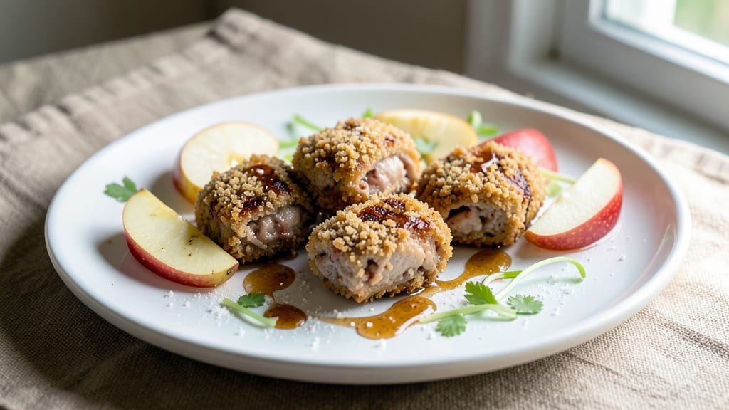 Top Chews Chicken, Apple, and Sausage Bites Recipe: Crispy Celery-Crusted Bites with Sweet Tart Glaze