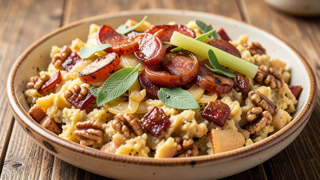 Apple Walnut Sausage Stuffing Recipe: Crunchy Celery and Toasted Nut Harmony