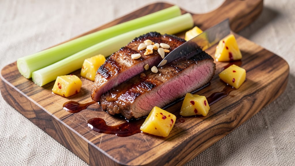 Pineapple Pork Steaks Recipe: Honey-Soy Glaze With Crispy Celery Bites