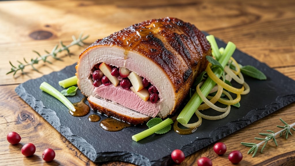 Apple Cranberry Stuffed Pork Roast Recipe: Crunchy Celery and Sweet Tart Fusion in One Pan