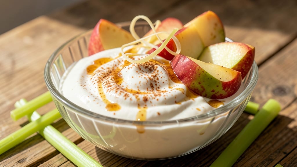 High-Protein Apple Dip Recipe: Crunchy Celery and Creamy Yogurt Fusion