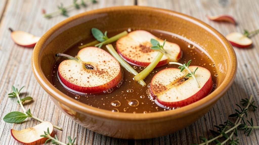 Seasons 52 Apple Bourbon Infusion Recipe: Crunchy Celery and Spiced Apple Pan Sauce Magic