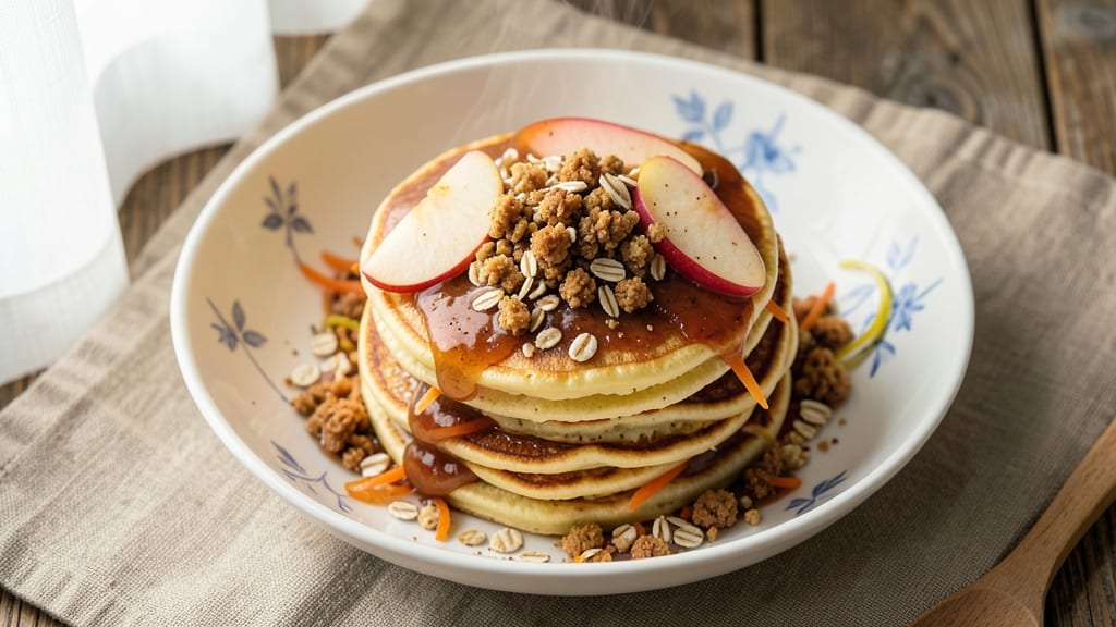 Carrot Apple Pancakes Recipe: Spiced Streusel Topping for Cozy Breakfast Stacks