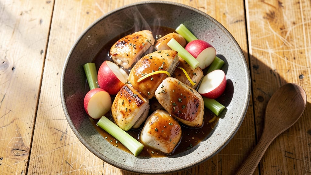 Apple Orchard Chicken Recipe: Crispy Celery and Caramelized Apple Crunch Topping